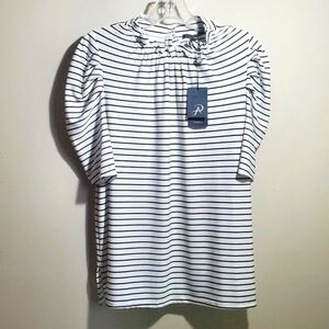 ADRIANNA PAPELL Printed Ruffle Neck Short Sleeve Stripe Knit Top Size Medium NWT
